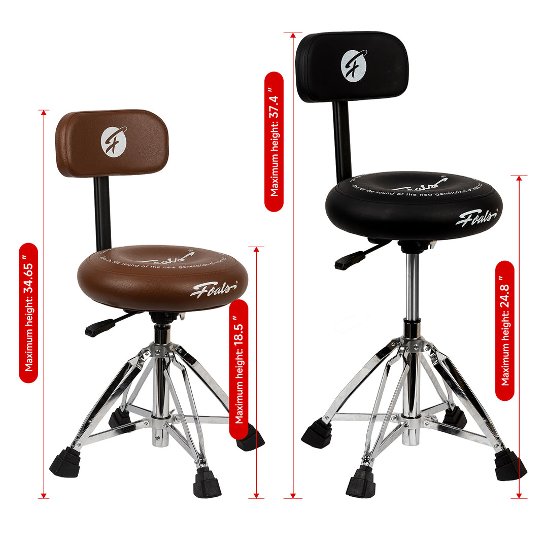 FOALS FPS-10 Ergonomic Drum Throne with Backrest – Adjustable Professional Drum Seat for Acoustic & Electronic Drums