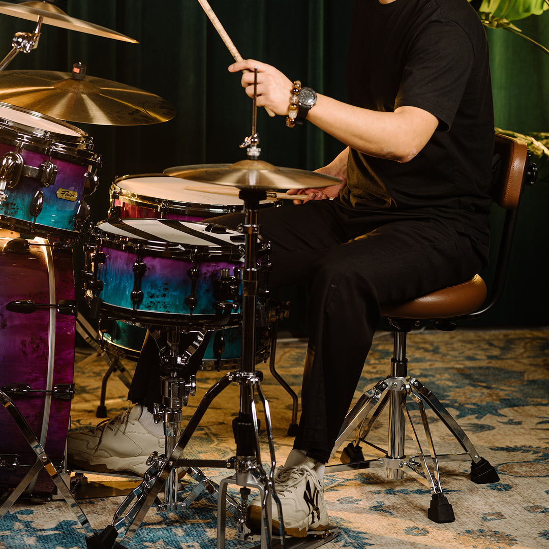 FOALS FPS-10 Ergonomic Drum Throne with Backrest – Adjustable Professional Drum Seat for Acoustic & Electronic Drums