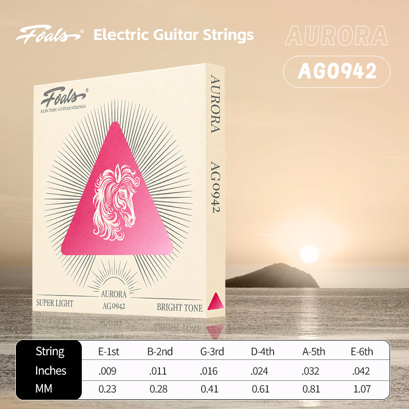 FOALS AURORA Series Coated Electric Guitar Strings | Multi-Layer Nano Coating, Anti-Rust Protection | 9-42 / 10-46