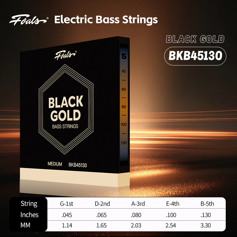 FOALS Black Gold Series Electric Bass Strings | Nickel Alloy Wound, 4 & 5 String Sets